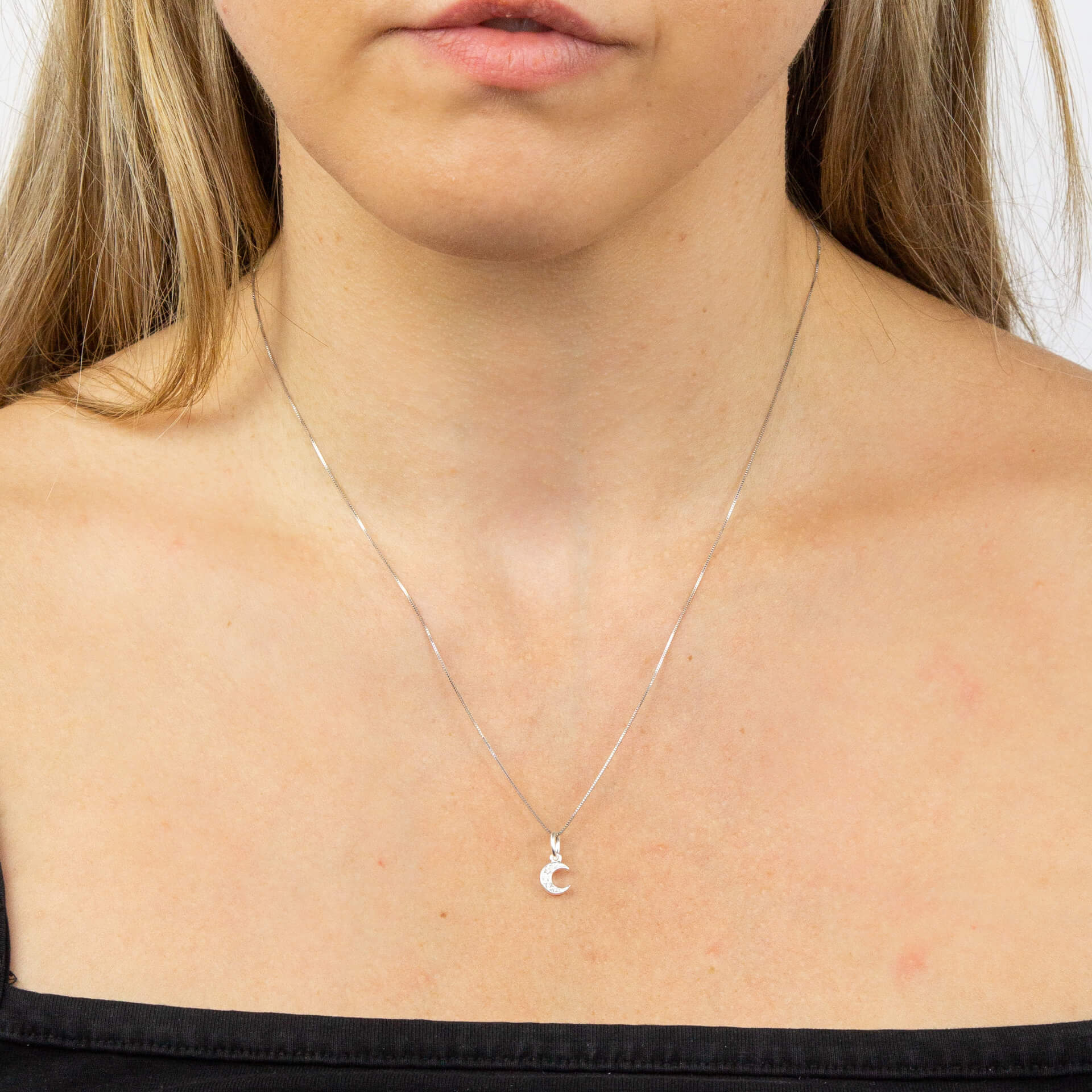 Gecko Jewellery Sterling Silver Crescent Moon Pendant with Cubic Zirconia
