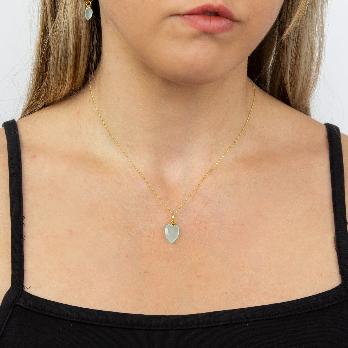 Gecko Jewellery Chalcedony Birthstone Pendant – Gold Plated Silver Charm