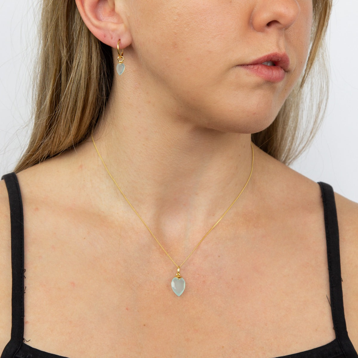Gecko Jewellery Chalcedony Birthstone Hoop Earring Charms - Gold Plated
