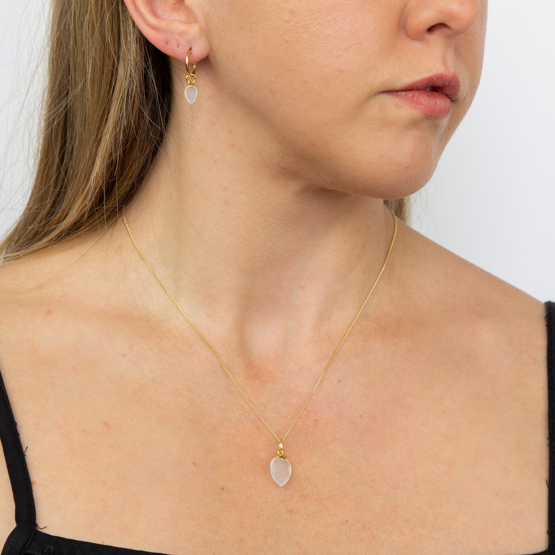 Gecko Jewellery Chalcedony Birthstone Hoop Earring Charms - Gold Plated