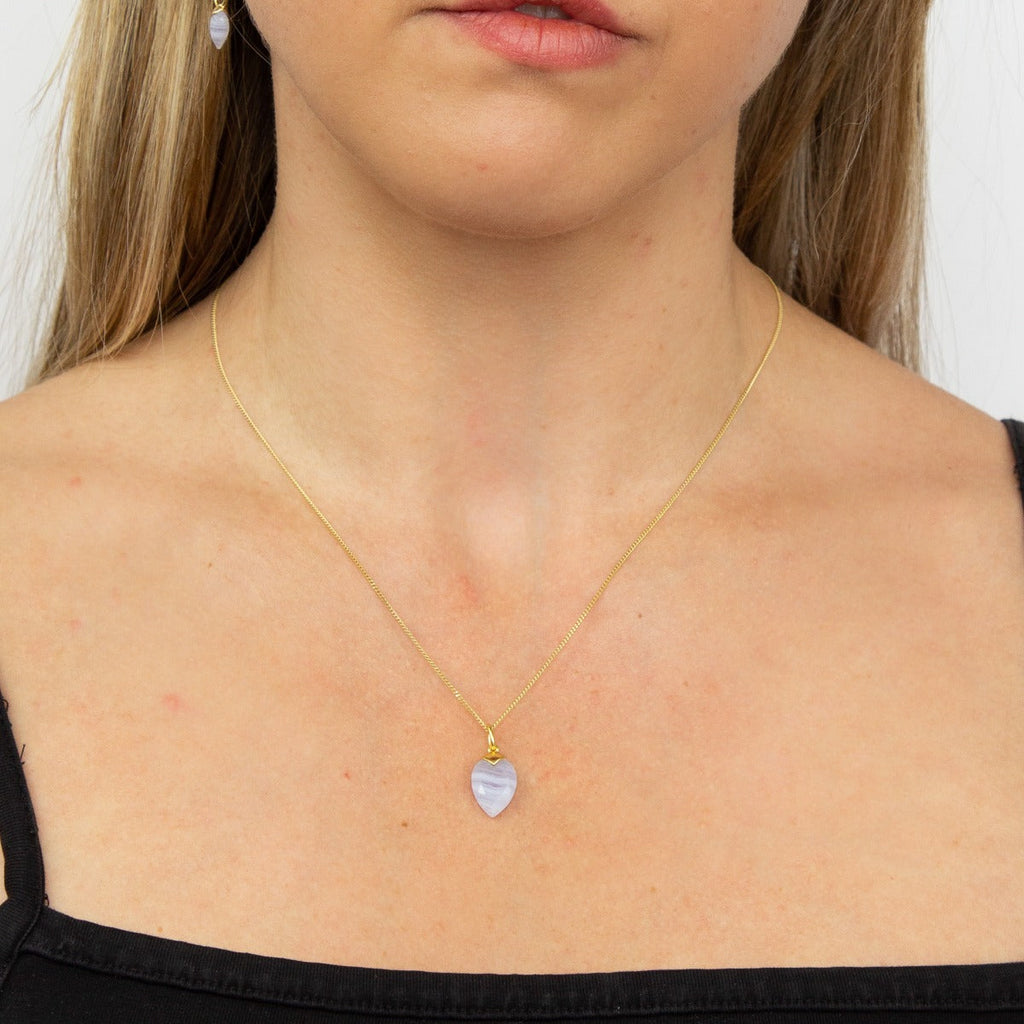 Gecko Jewellery Chalcedony Birthstone Pendant – Gold Plated Silver Charm