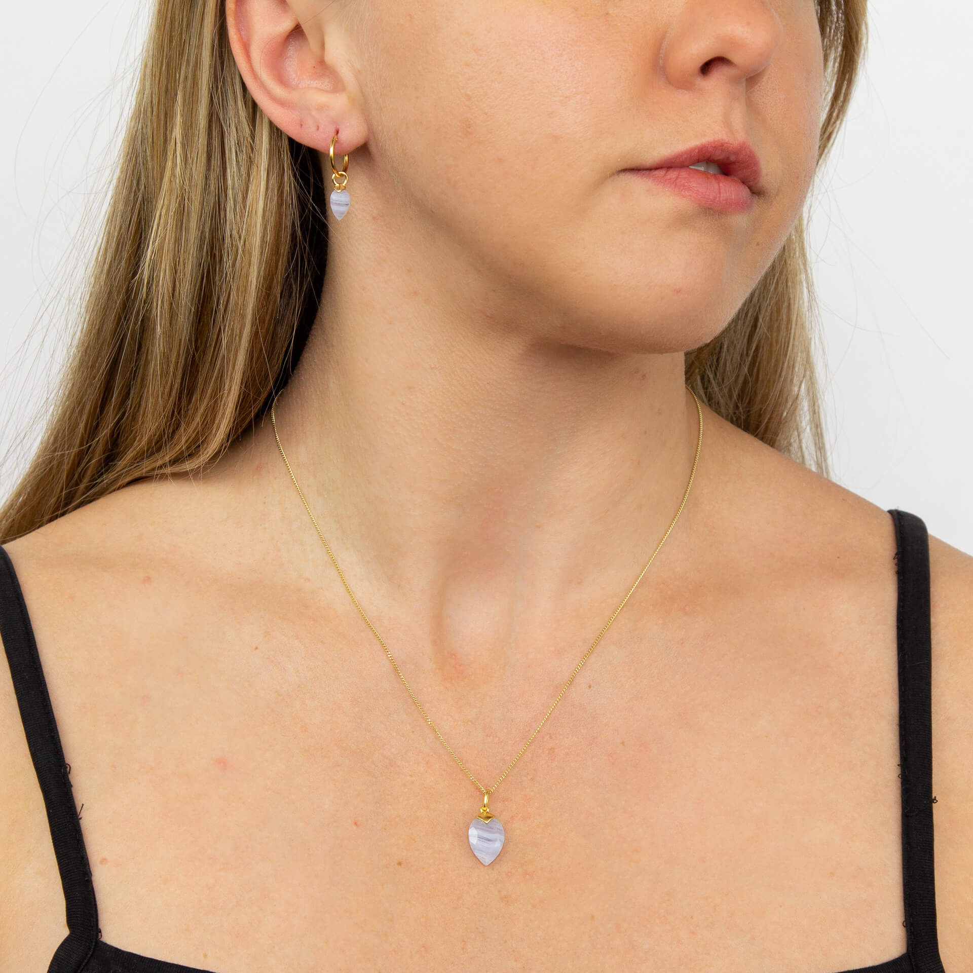 Gecko Jewellery Chalcedony Birthstone Hoop Earring Charms - Gold Plated