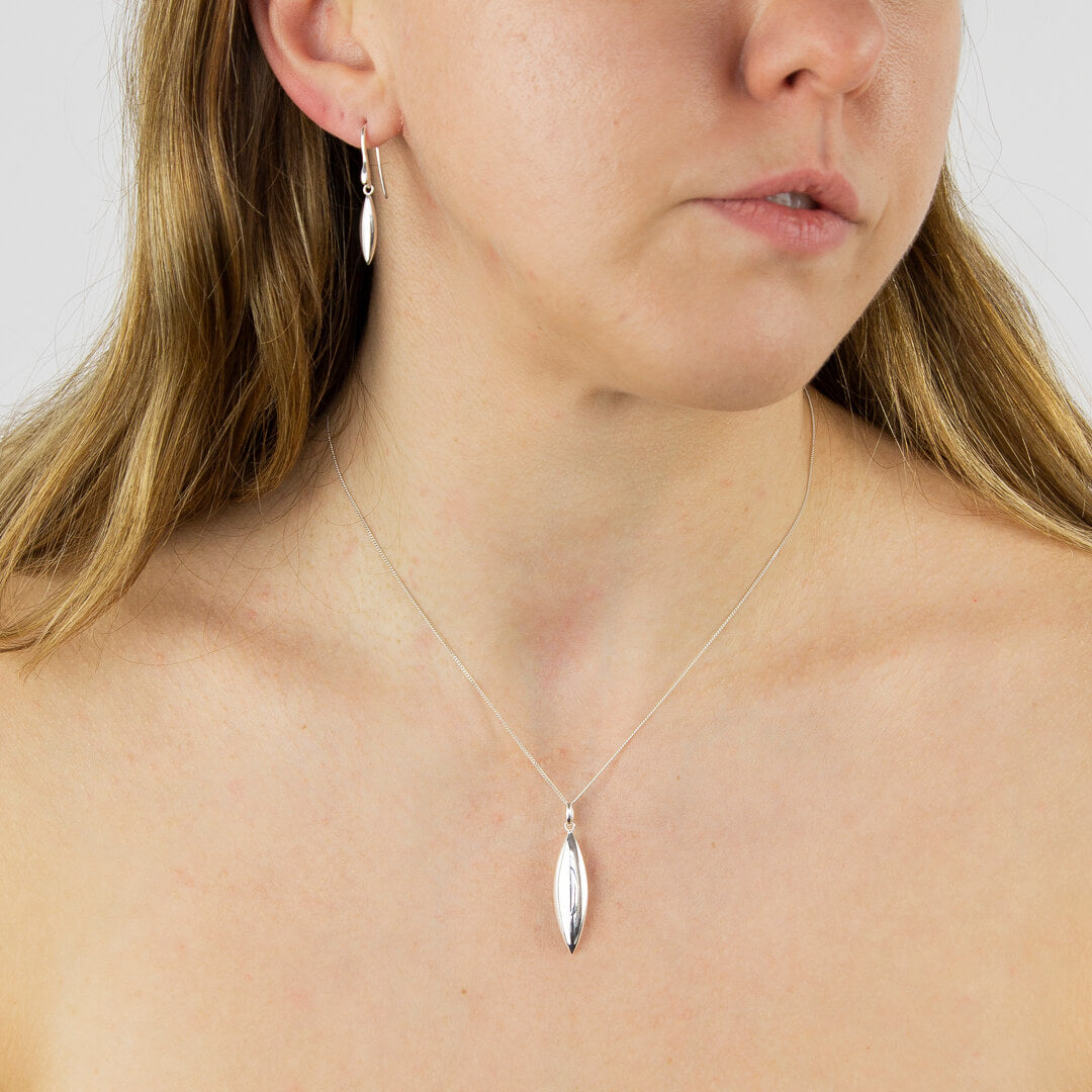 Gecko Jewellery Sterling Silver Navette Shaped Drop Earrings for Women