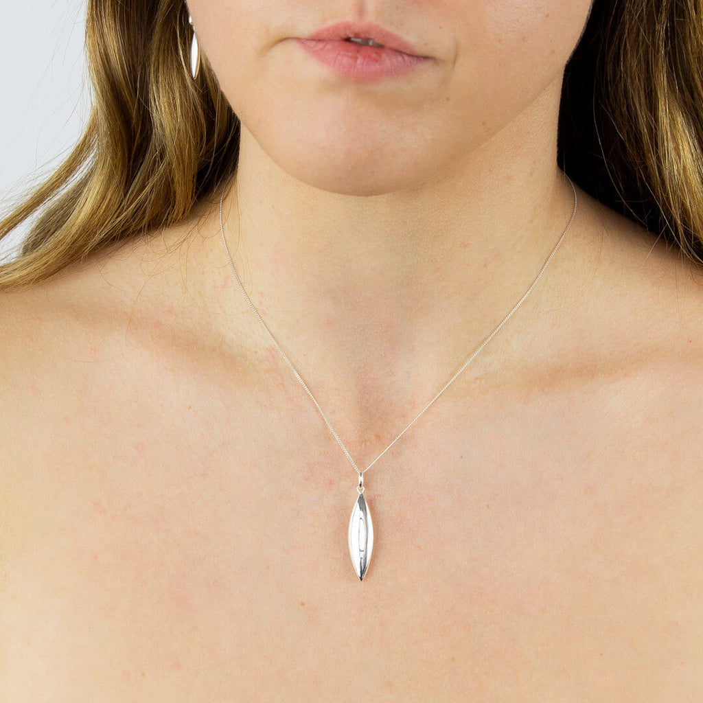 Gecko Jewellery Sterling Silver Navette Shaped Organic Drop Pendant