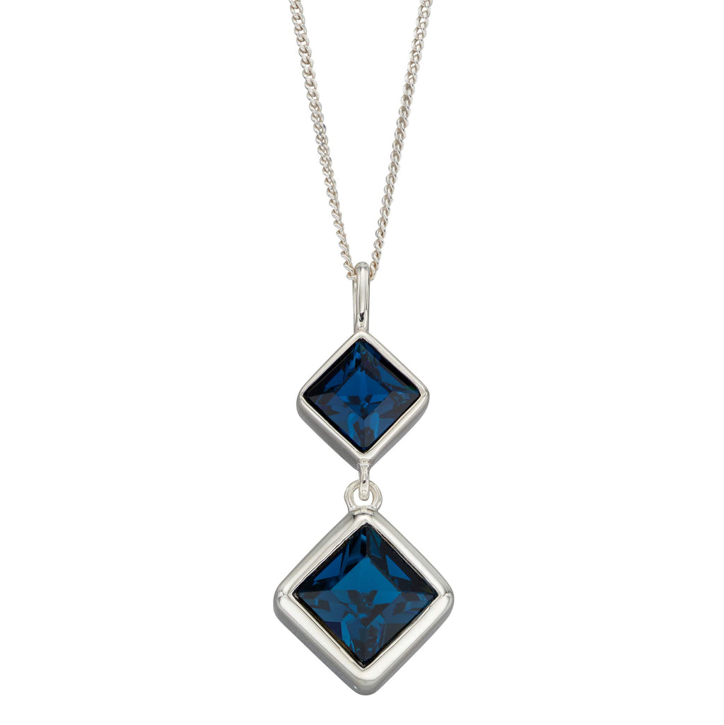 Gecko Jewellery Sterling Silver Double Square Crystal Drop Pendant