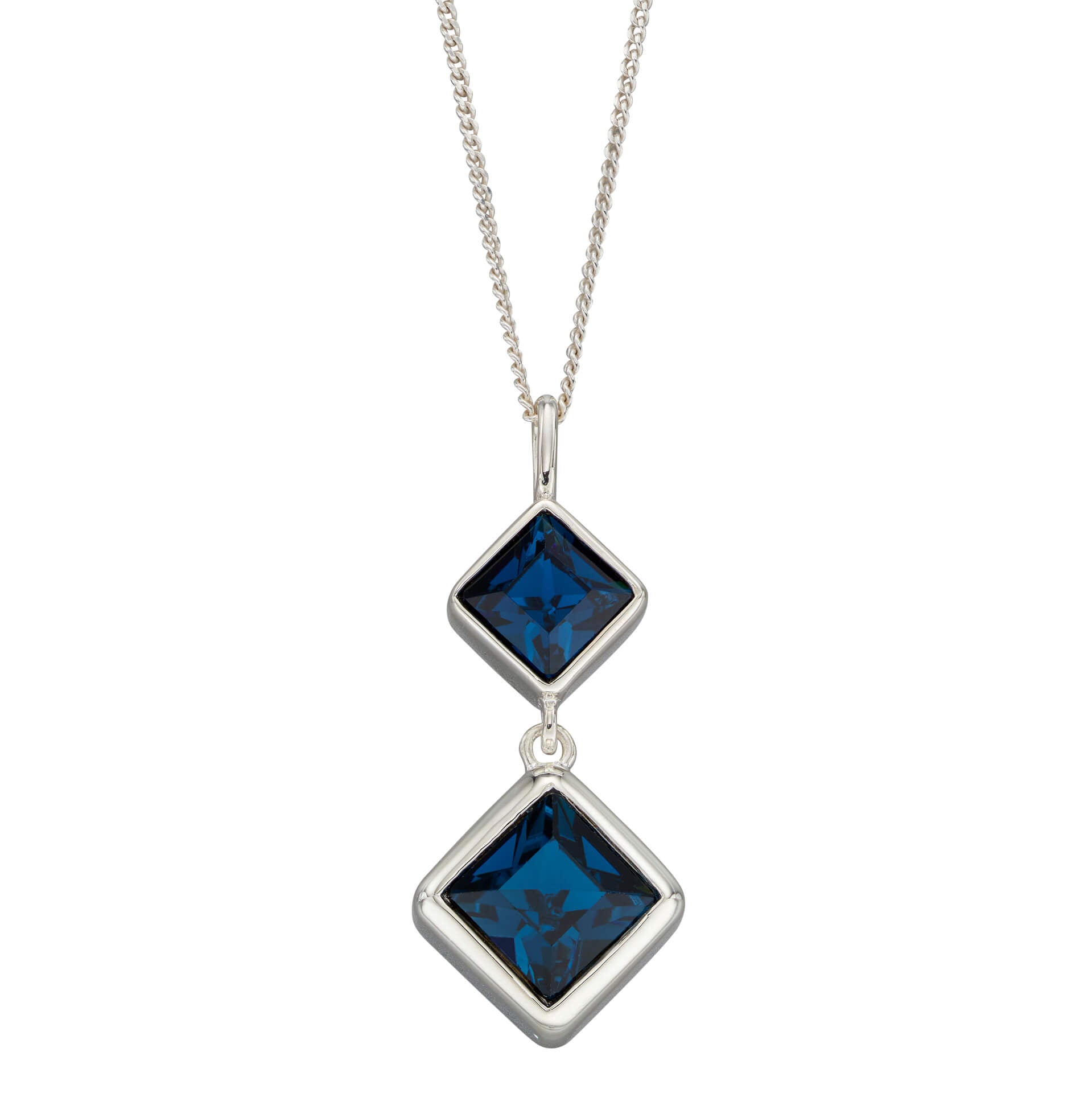 Gecko Jewellery Sterling Silver Double Square Crystal Drop Pendant