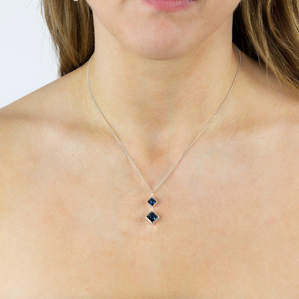 Gecko Jewellery Sterling Silver Double Square Crystal Drop Pendant