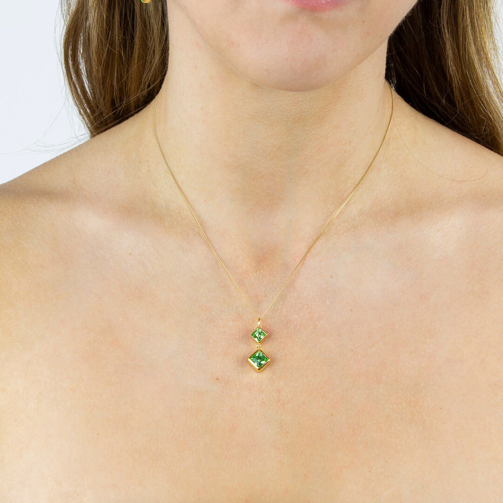 Gecko Jewellery Sterling Silver Double Square Crystal Drop Pendant