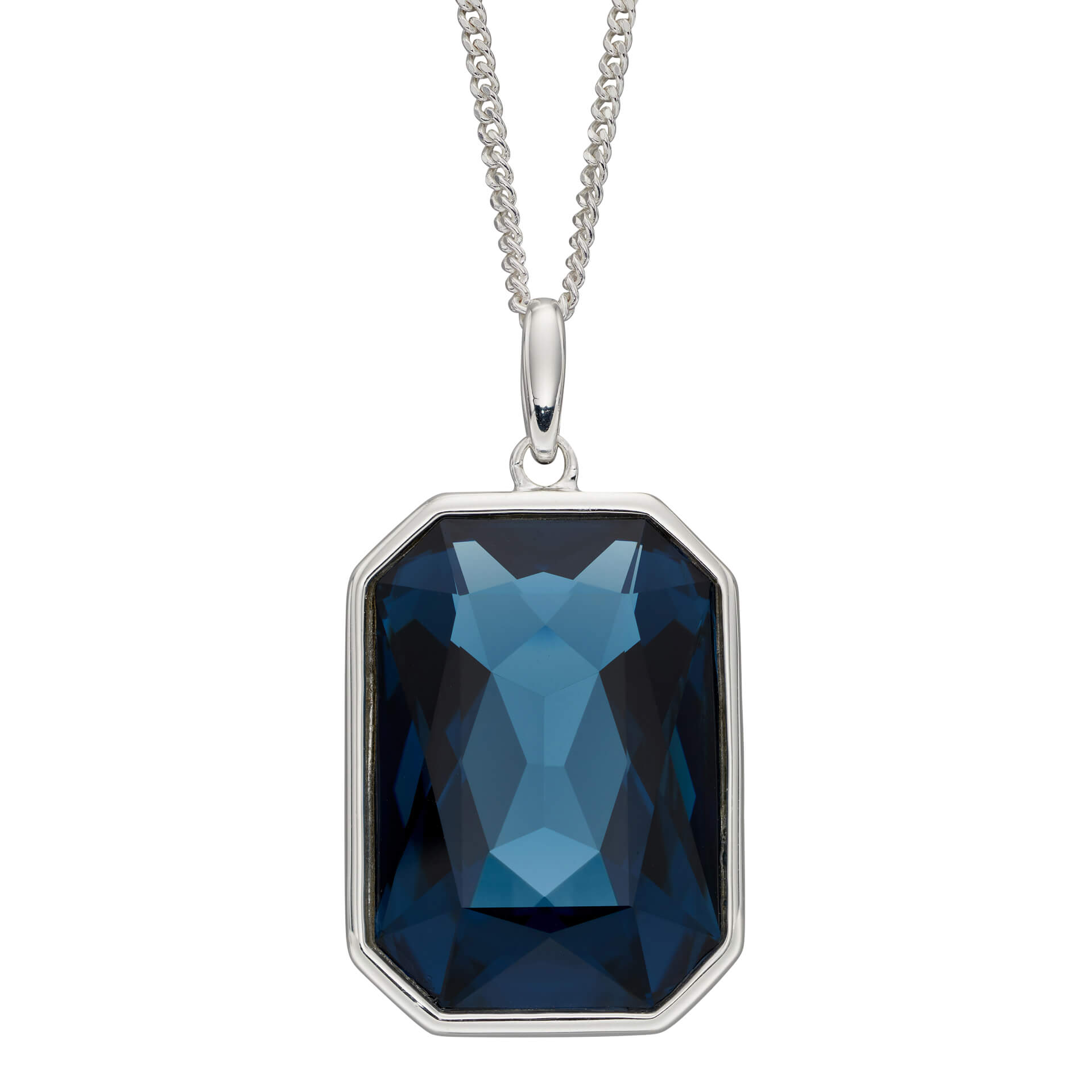 Gecko Jewellery Elongated Octagon Crystal Pendant in Sterling Silver