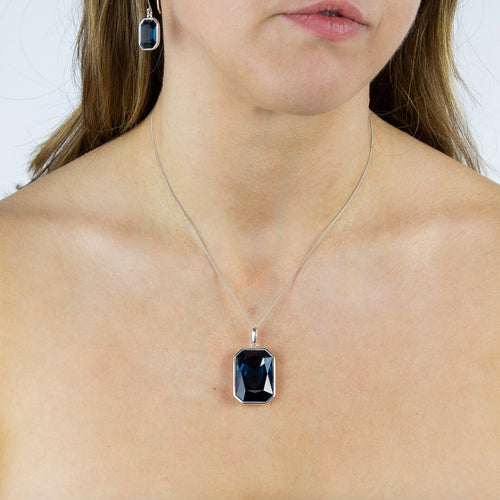 Gecko Jewellery Elongated Octagon Crystal Pendant in Sterling Silver