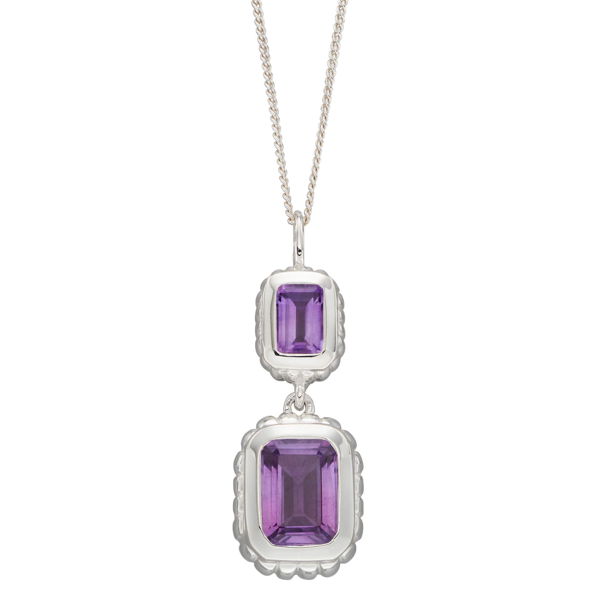 Gecko Jewellery Sterling Silver Curve Surround Double Drop Pendant