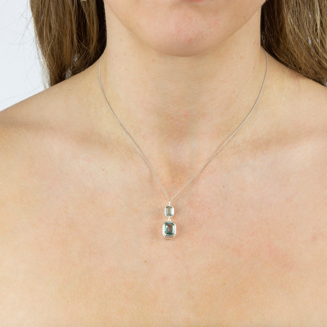 Gecko Jewellery Sterling Silver Curve Surround Double Drop Pendant