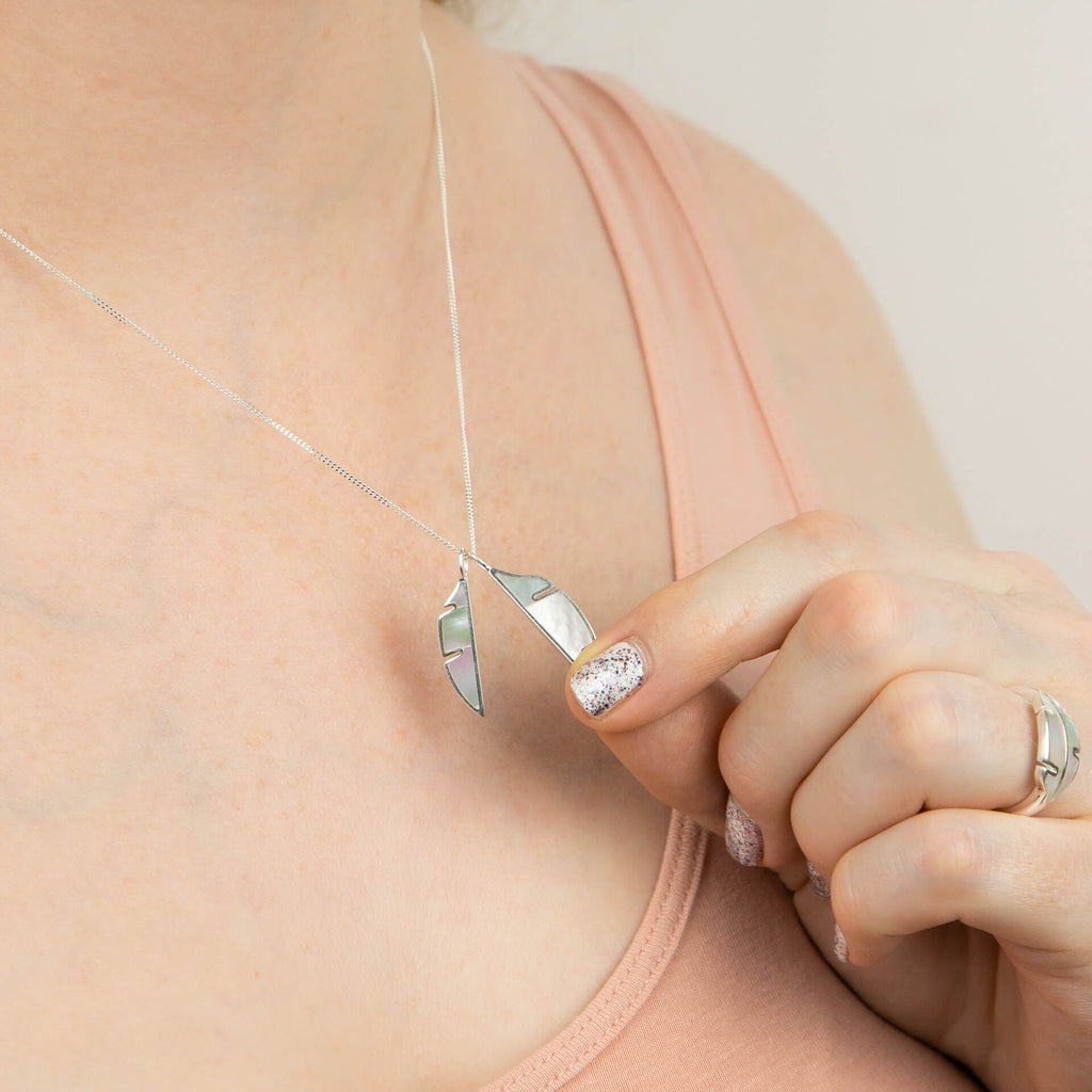 Gecko Jewellery Mother of Pearl Split Leaf Double Pendant – Sterling Silver