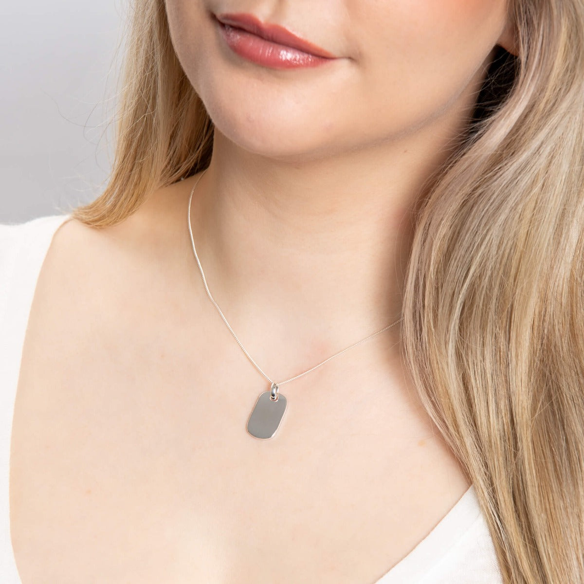 Gecko Jewellery Recycled Sterling Silver Rounded Rectangle Tag Pendant