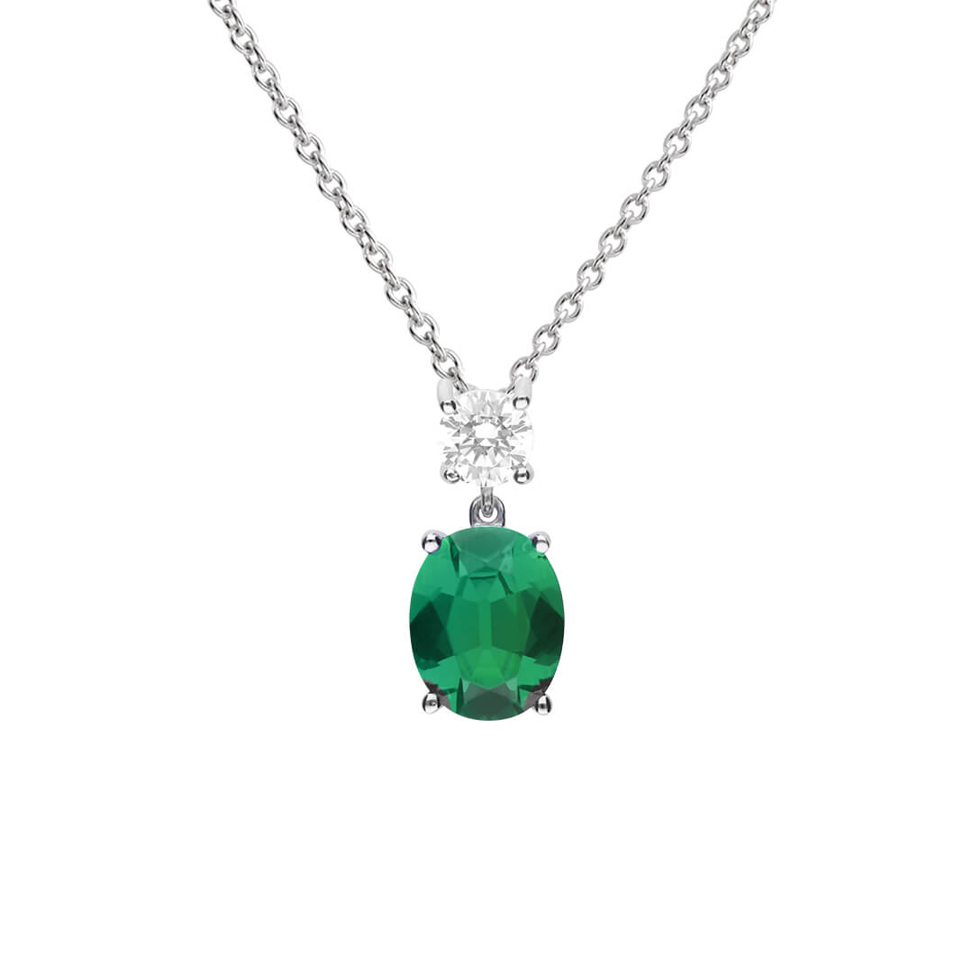 Gecko Jewellery Oval Zirconia Drop Pendant in Triple Plated Sterling Silver