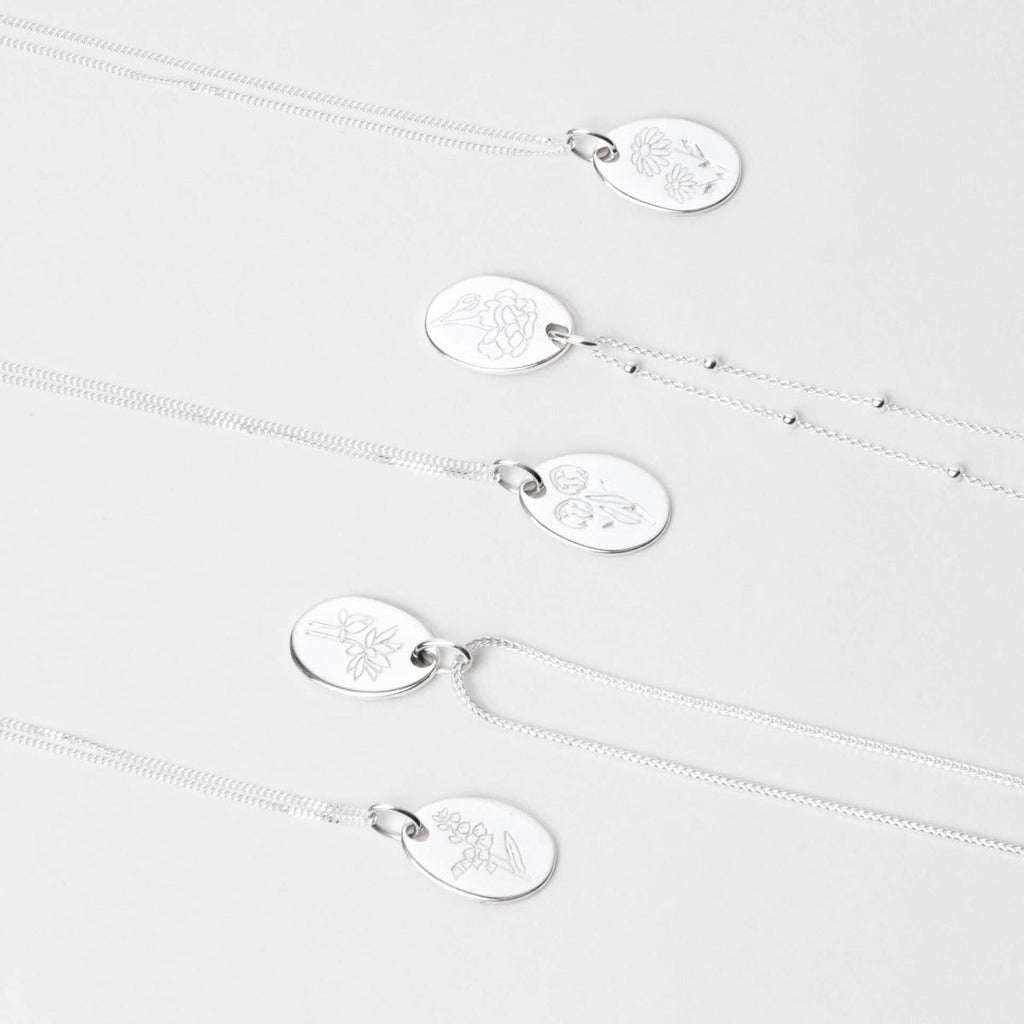 Gecko Jewellery Recycled Sterling Silver Engravable Birth Bloom Pendant