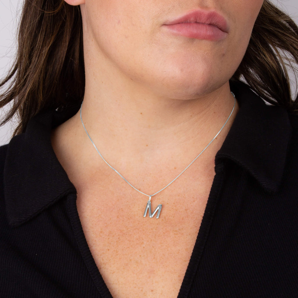 Initial Pendant – Recycled Sterling Silver Modern Tubular Charm