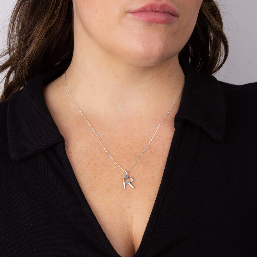 Initial Pendant – Recycled Sterling Silver Modern Tubular Charm