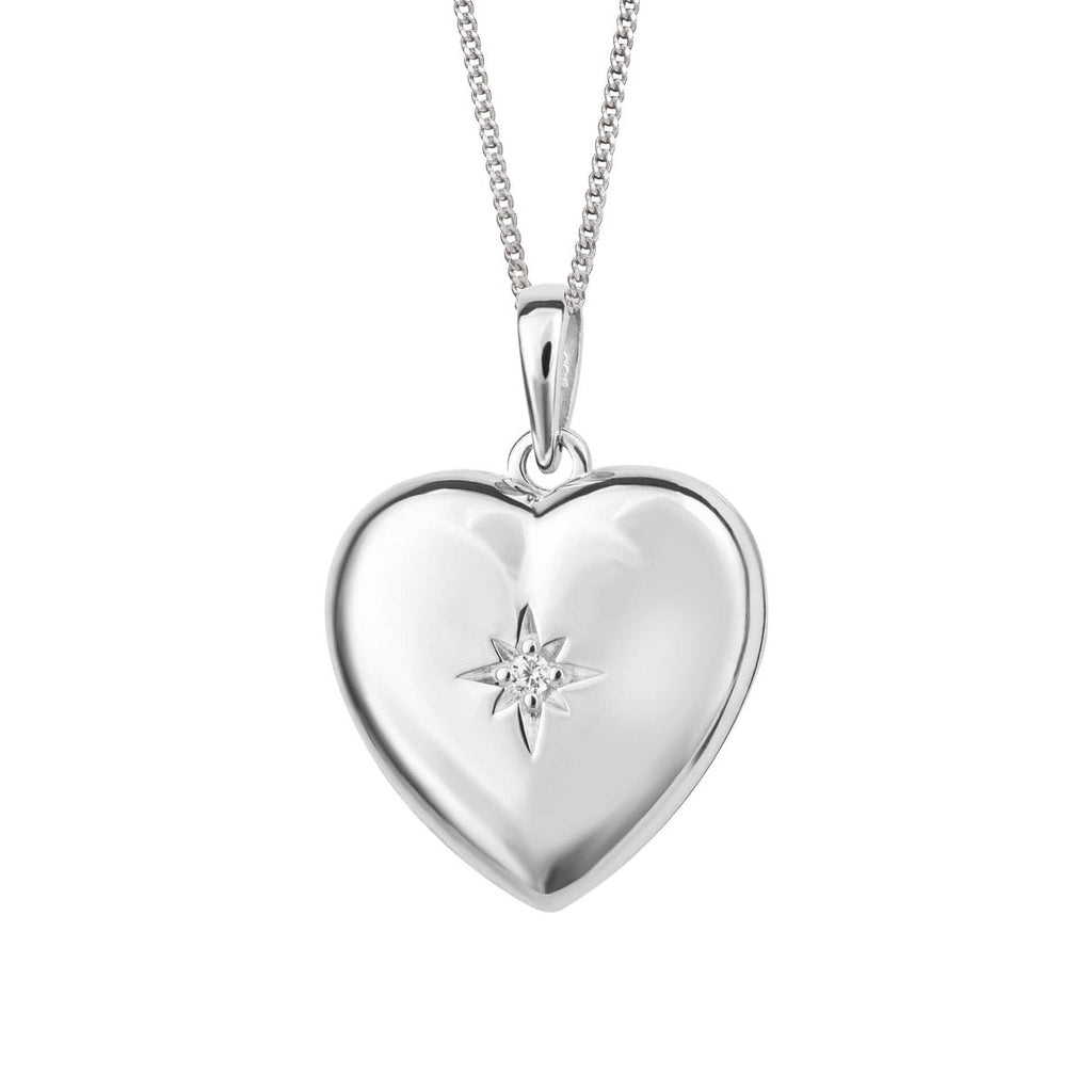 Gecko Jewellery Starburst Heart Locket Pendant in Recycled Silver