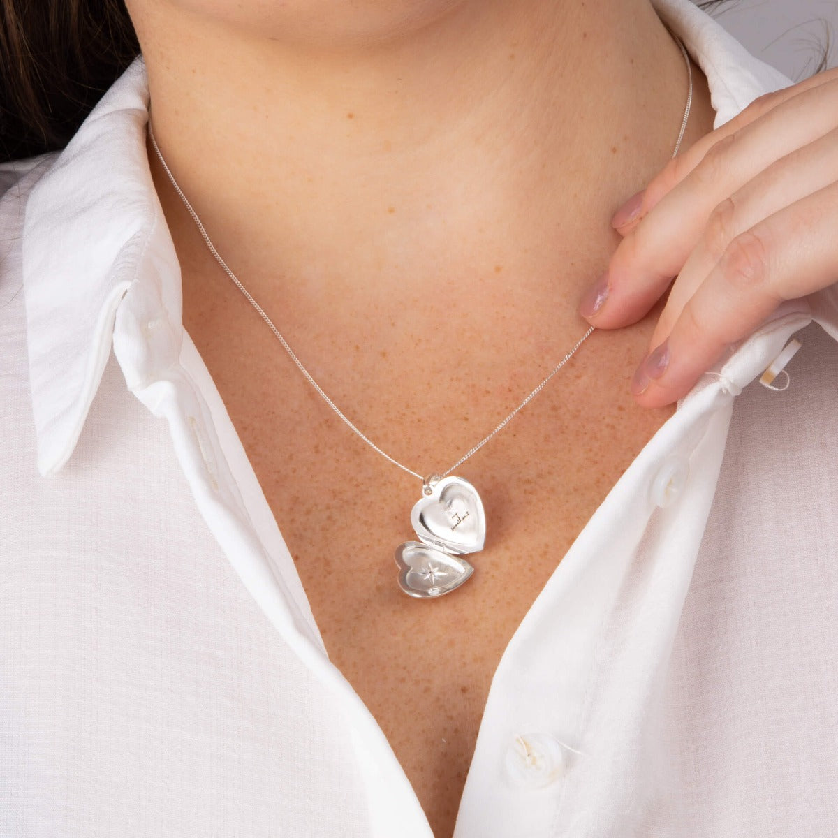 Gecko Jewellery Starburst Heart Locket Pendant in Recycled Silver