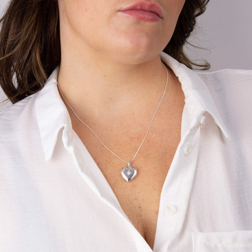 Gecko Jewellery Starburst Heart Locket Pendant in Recycled Silver