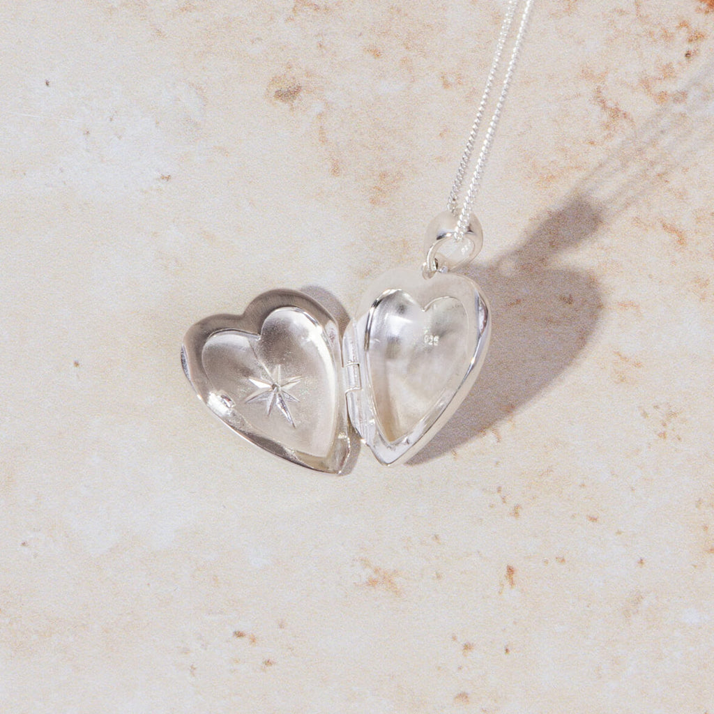 Gecko Jewellery Starburst Heart Locket Pendant in Recycled Silver
