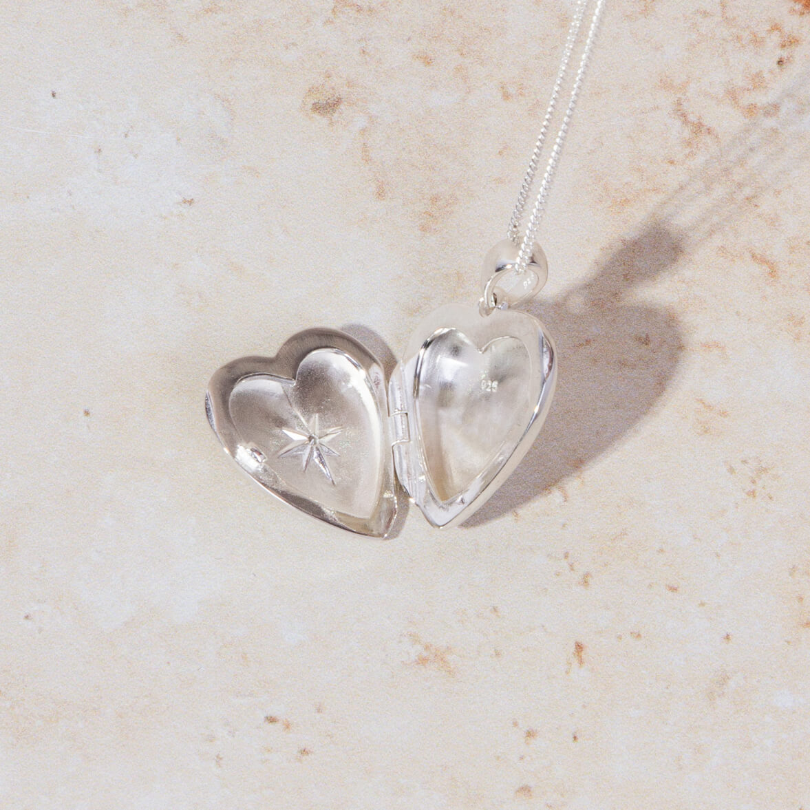 Gecko Jewellery Starburst Heart Locket Pendant in Recycled Silver
