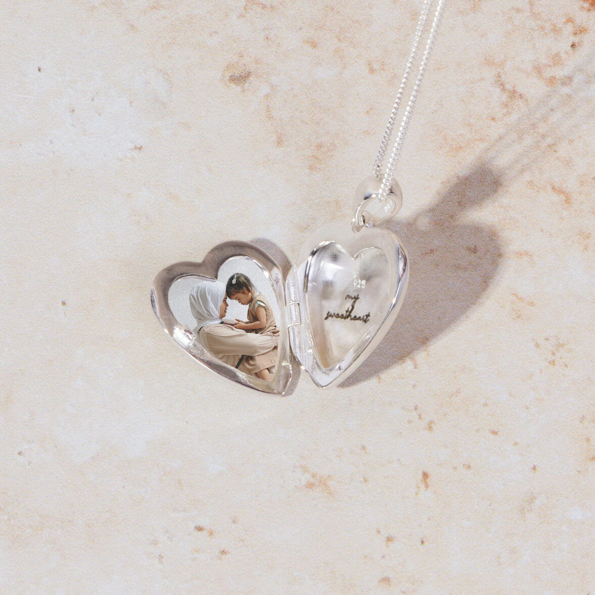 Gecko Jewellery Starburst Heart Locket Pendant in Recycled Silver