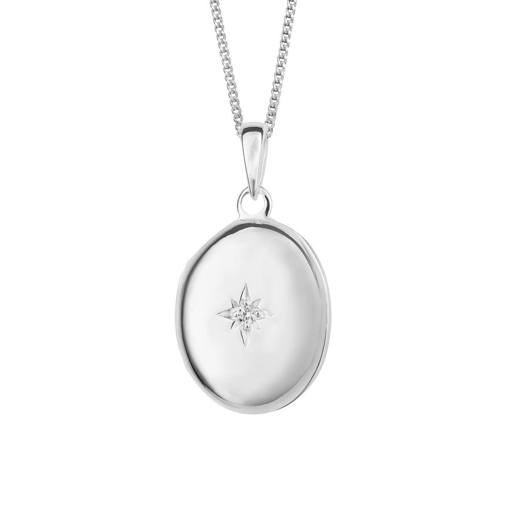 Gecko Jewellery Recycled Sterling Silver Oval Locket with Starburst CZ