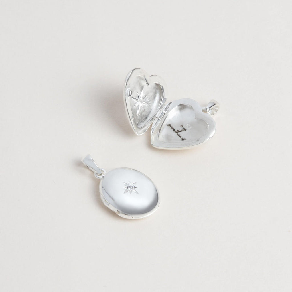 Gecko Jewellery Recycled Sterling Silver Oval Locket with Starburst CZ