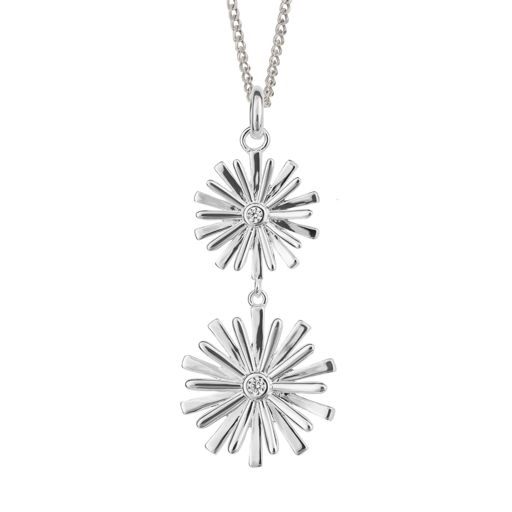 Gecko Jewellery Double Flower Drop Pendant in Recycled Sterling Silver