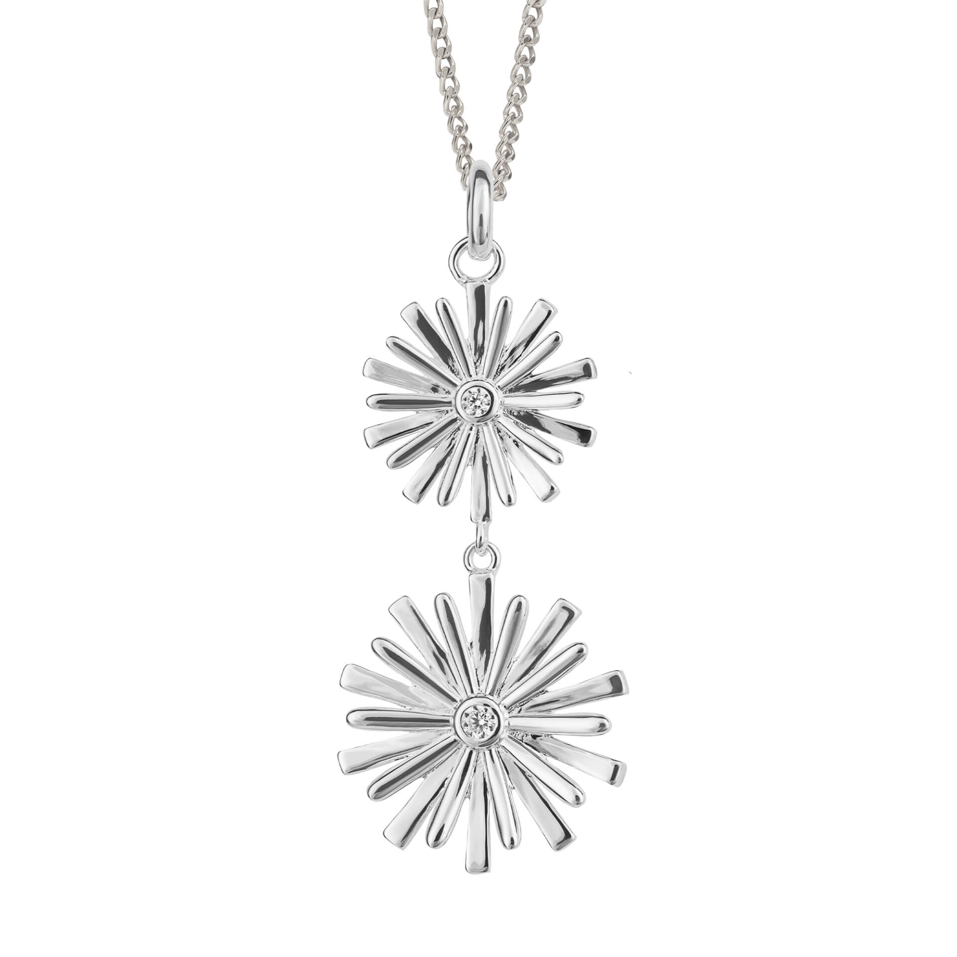 Gecko Jewellery Double Flower Drop Pendant in Recycled Sterling Silver