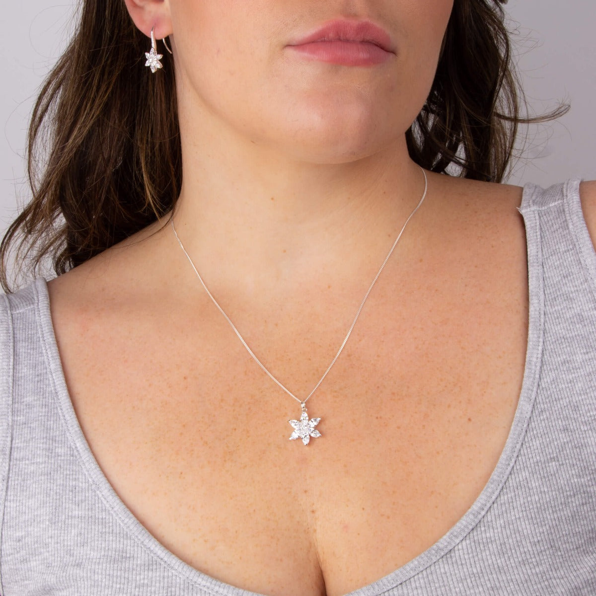 Gecko Jewellery Flower Pendant in Recycled Sterling Silver & Zirconia