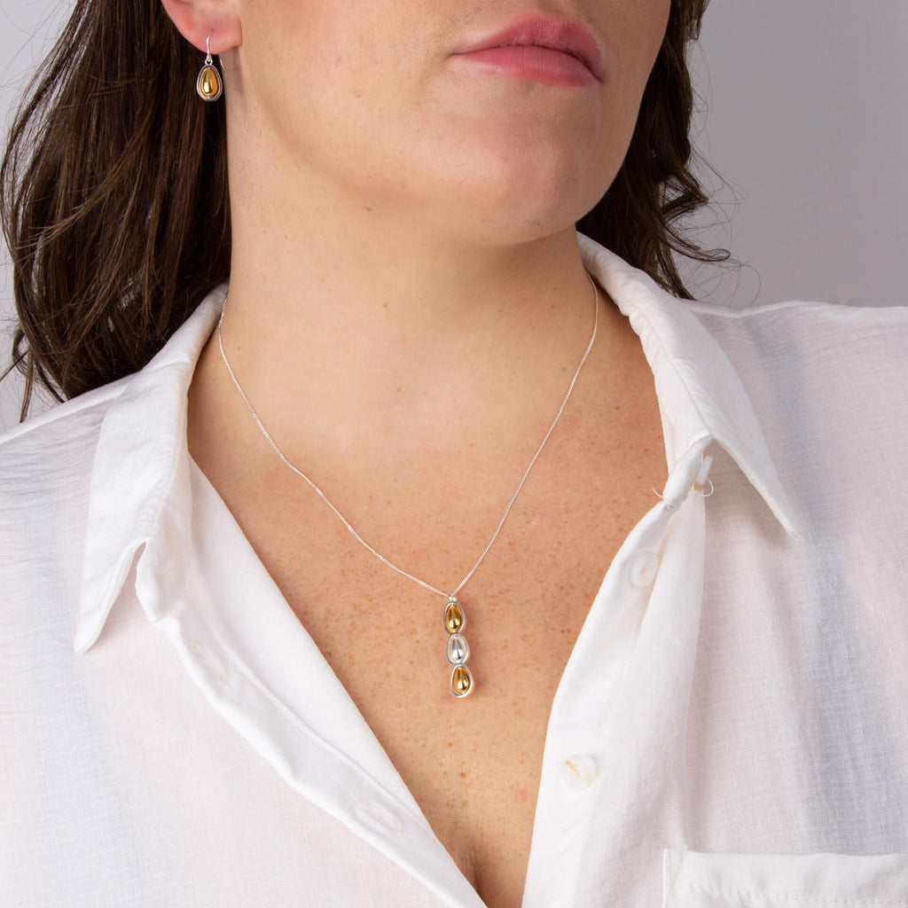 Gecko Jewellery Organic Drop Pendant – Kinetic Recycled Silver & Gold