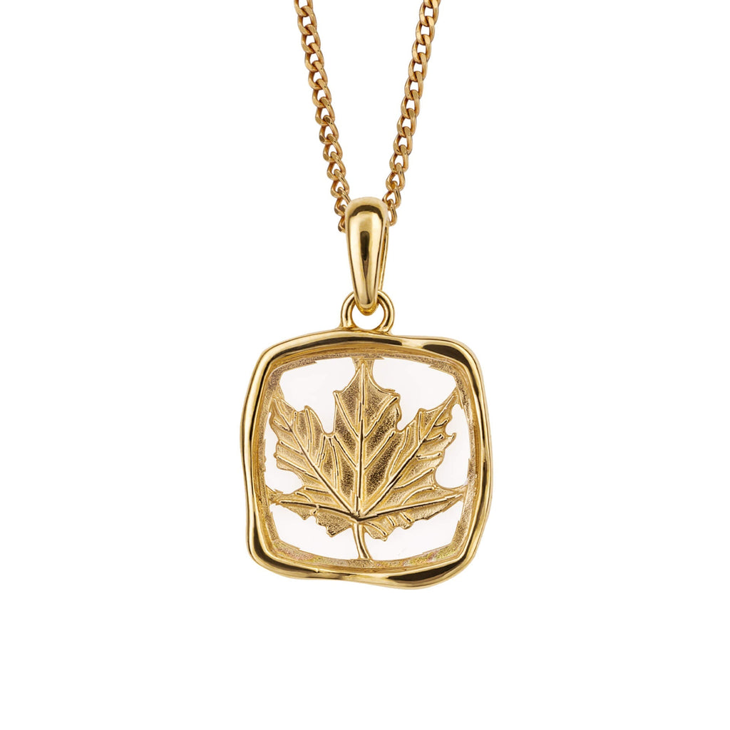 Gecko Jewellery Organic Square Leaf Pendant | Gold Plated Silver