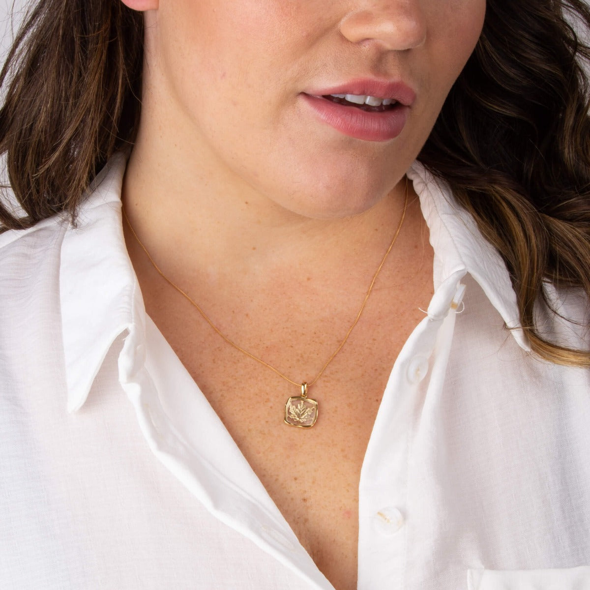 Gecko Jewellery Organic Square Leaf Pendant | Gold Plated Silver