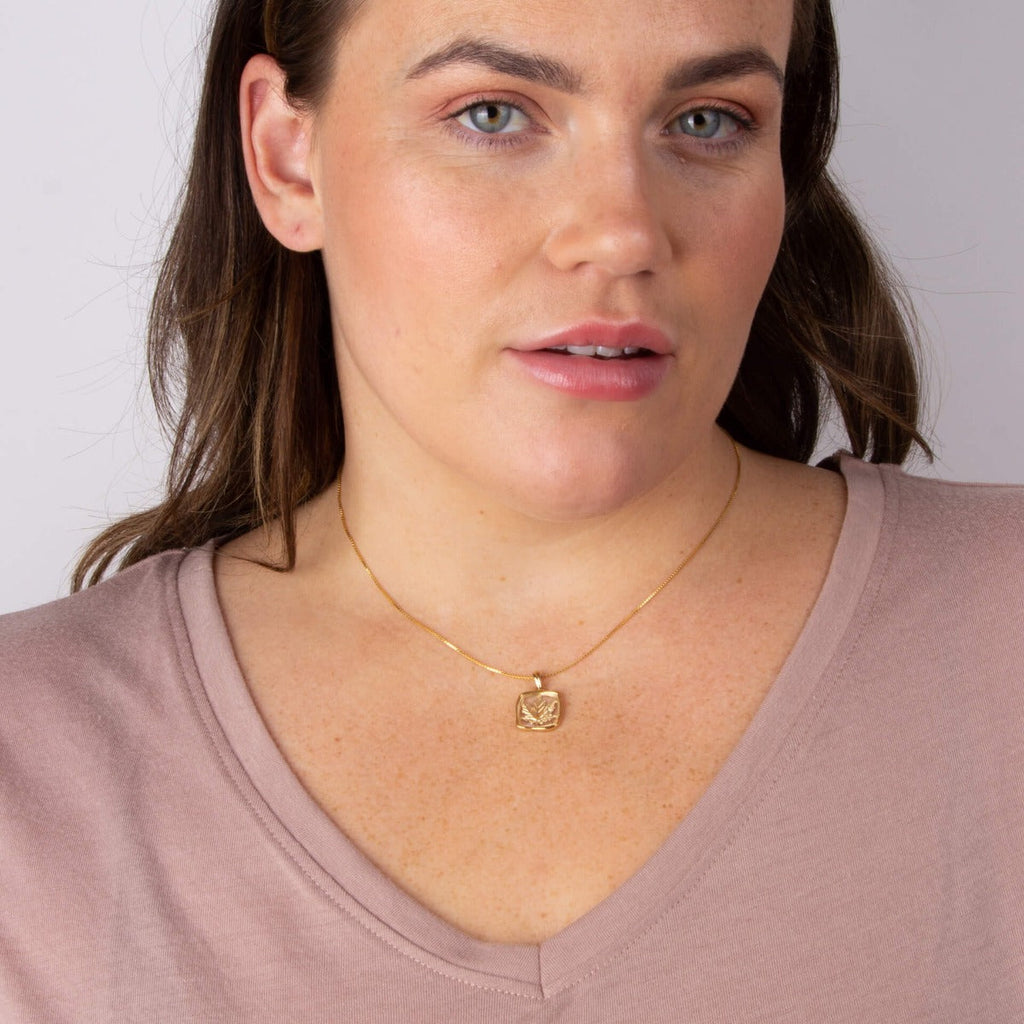 Gecko Jewellery Organic Square Leaf Pendant | Gold Plated Silver