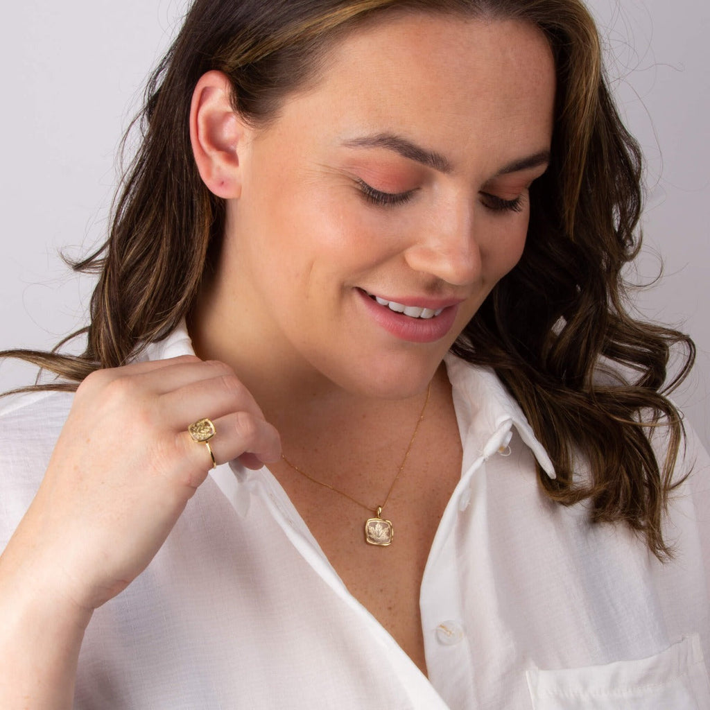 Gecko Jewellery Organic Square Ring | Gold Plated Recycled Silver Leaf