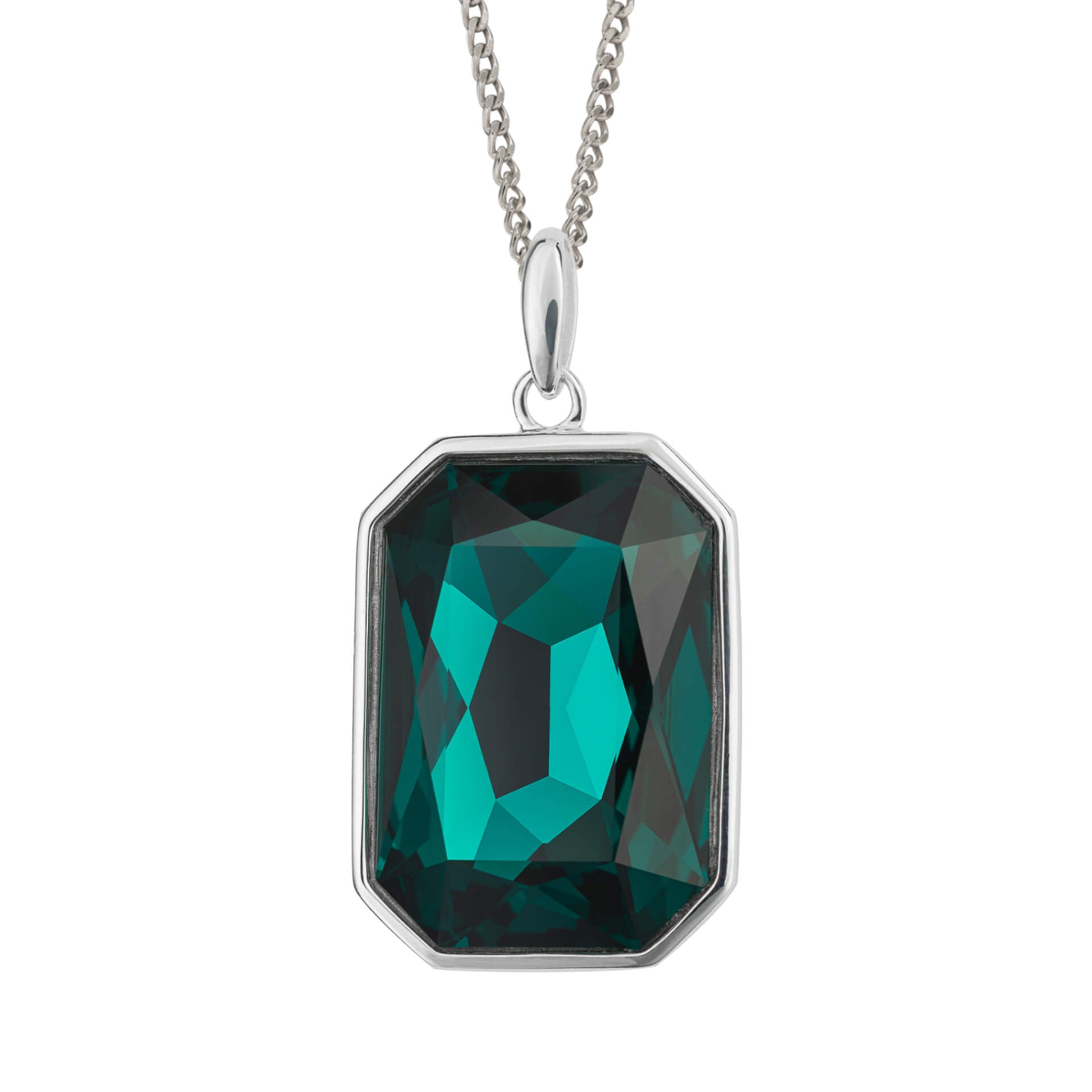 Gecko Jewellery Elongated Octagon Crystal Pendant in Sterling Silver
