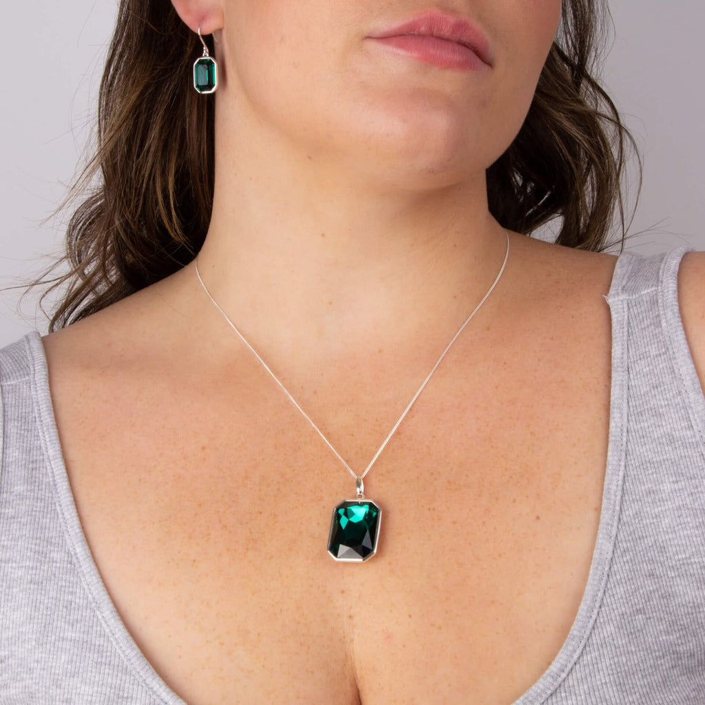 Gecko Jewellery Elongated Octagon Crystal Pendant in Sterling Silver