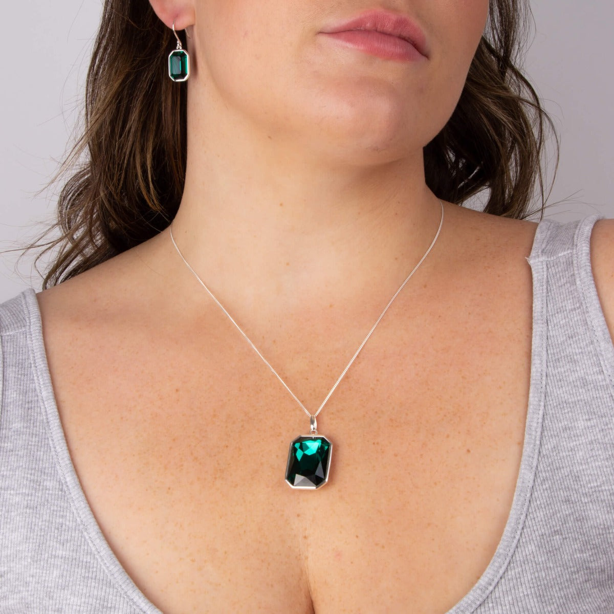 Gecko Jewellery Elongated Octagon Crystal Pendant in Sterling Silver