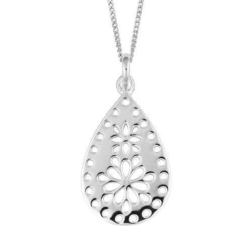 Gecko Jewellery Recycled Sterling Silver Cut Out Lace Floral Pendant