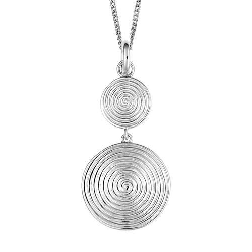 Gecko Jewellery Double Spiral Disc Drop Pendant in Recycled Silver