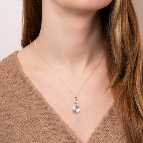 Gecko Jewellery Double Spiral Disc Drop Pendant in Recycled Silver