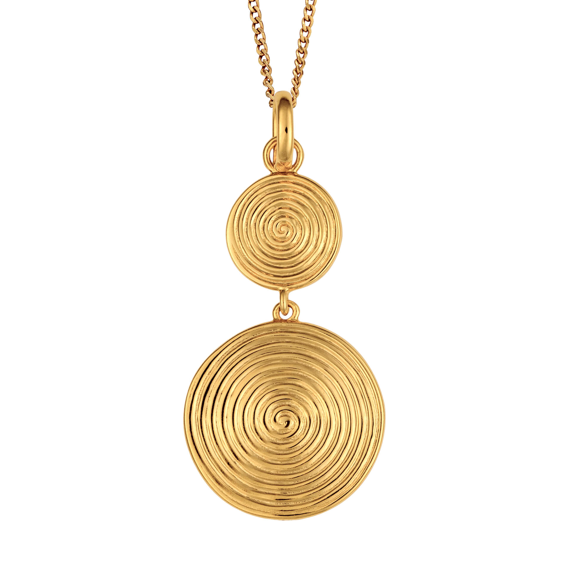 Gecko Jewellery Double Spiral Disc Drop Pendant in Recycled Silver