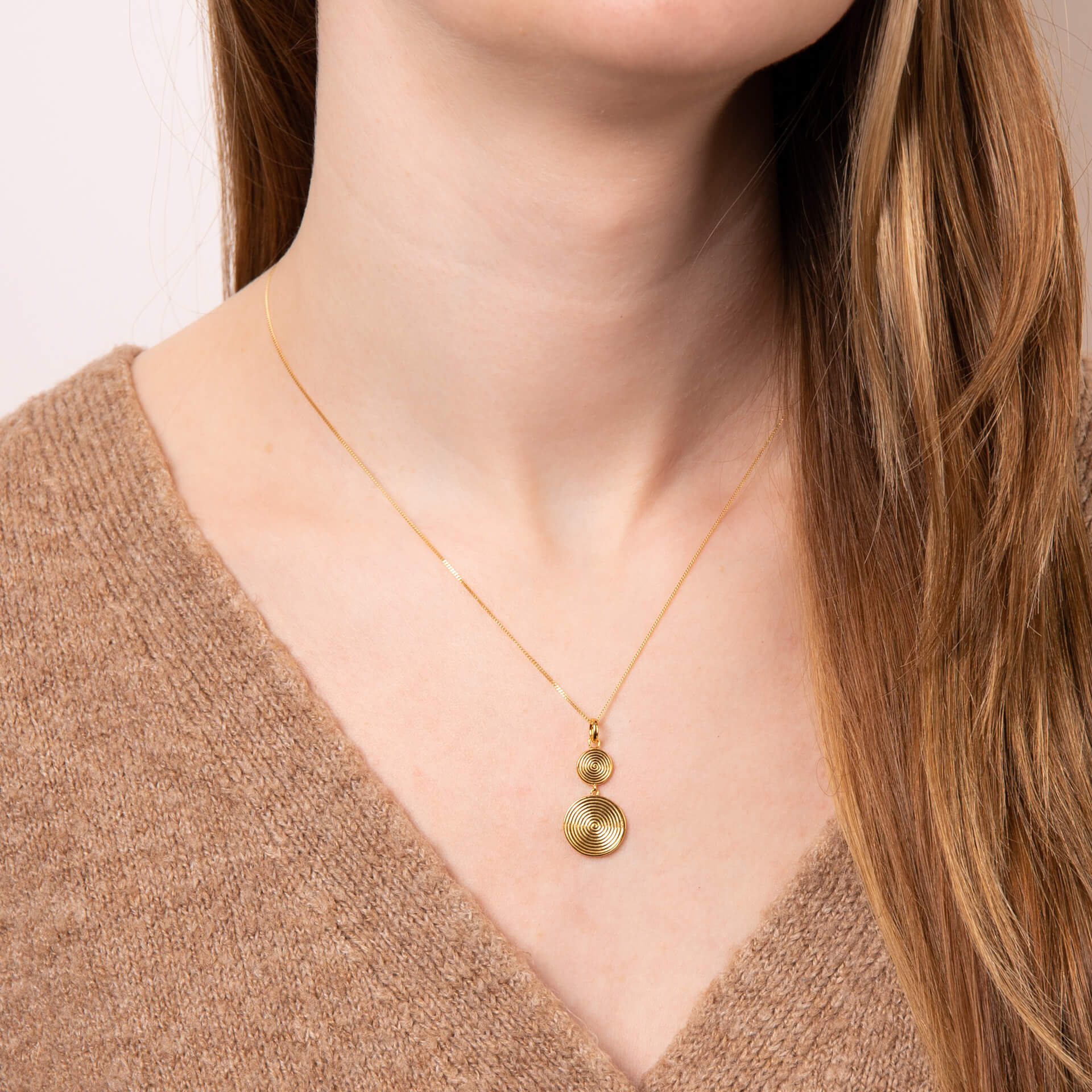 Gecko Jewellery Double Spiral Disc Drop Pendant in Recycled Silver