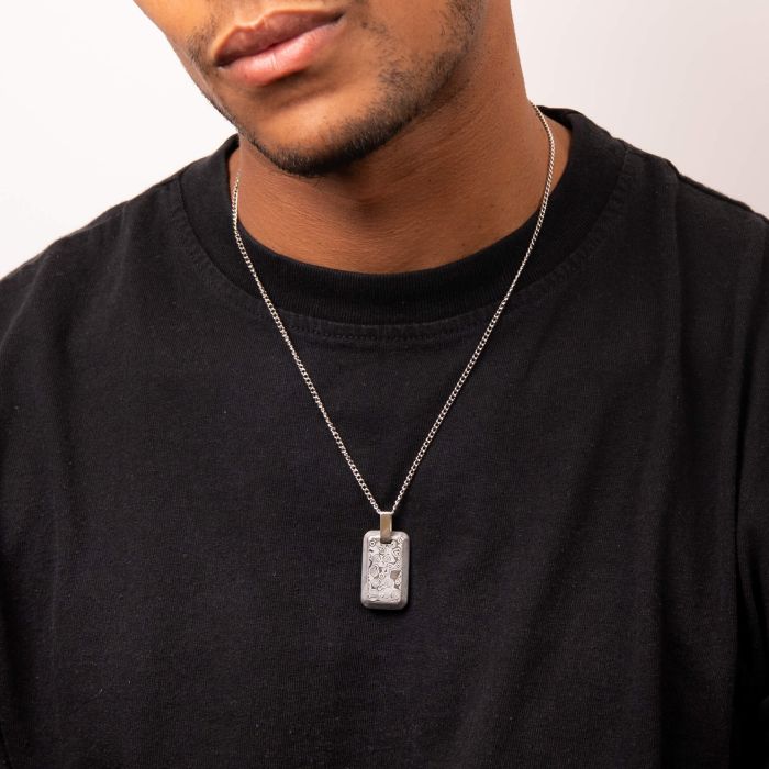 Gecko Jewellery Damascus Steel Rectangular Pendant – Classic Men's Style