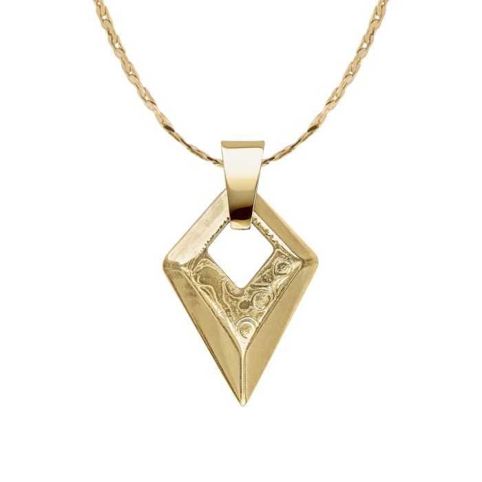Gecko Jewellery Damascus Steel Arrowhead Pendant with Yellow Gold Plating