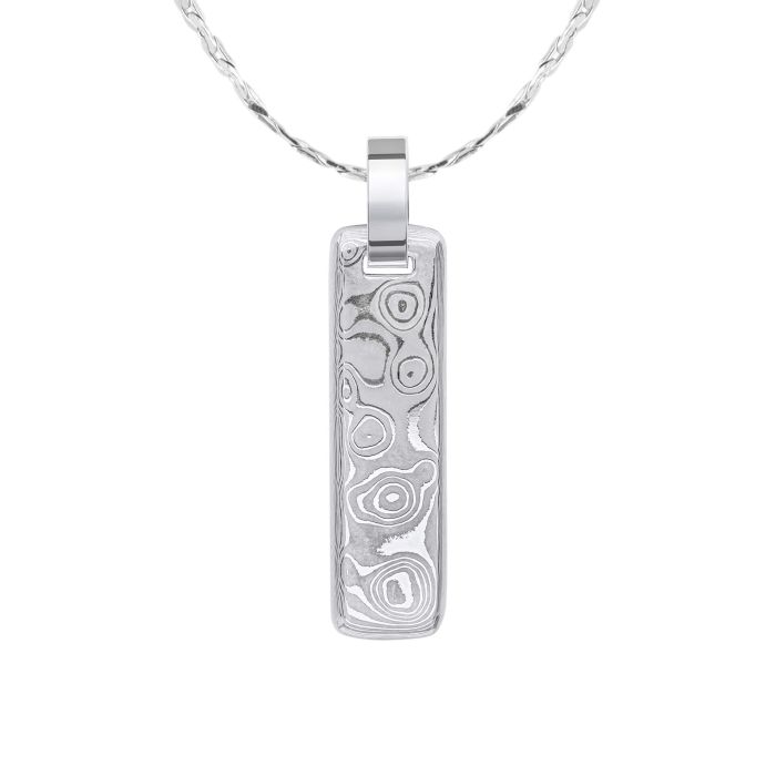 Gecko Jewellery Damascus Steel Narrow Bar Pendant – Elegant Men's Style
