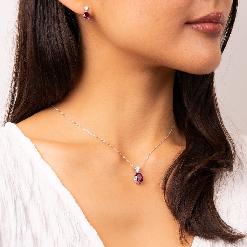 Gecko Jewellery Oval Zirconia Drop Pendant in Triple Plated Sterling Silver